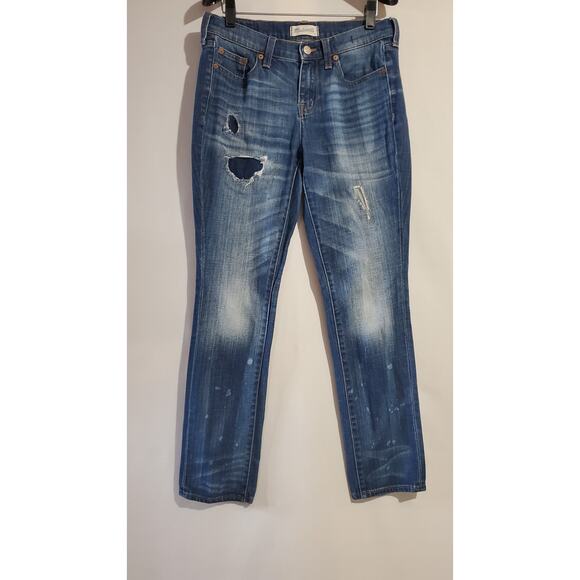 Madewell Slim Straight Boyjean Rip Repair Edition Boyfriend Jeans Womens 26 Blue - Picture 4 of 12